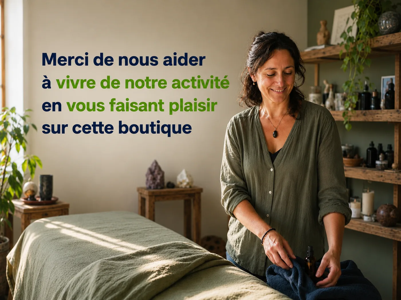 Une praticienne bien-être dans son cabinet