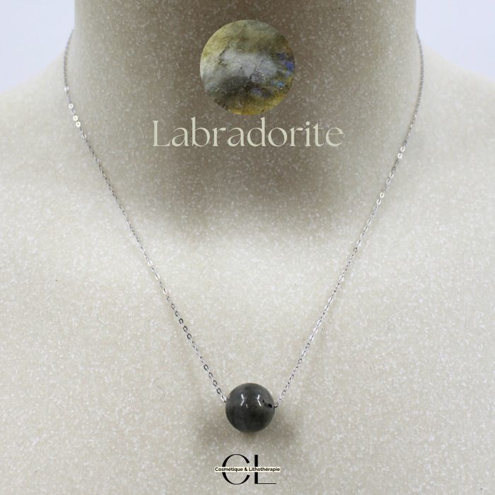 Collier en argent 925 avec pierre Labradorite A+ Boule 12mm