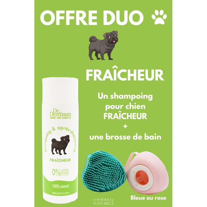 Shampoing pour chien 200ml + brosse de bain - OFFRE DUO - FRAÎCHEUR