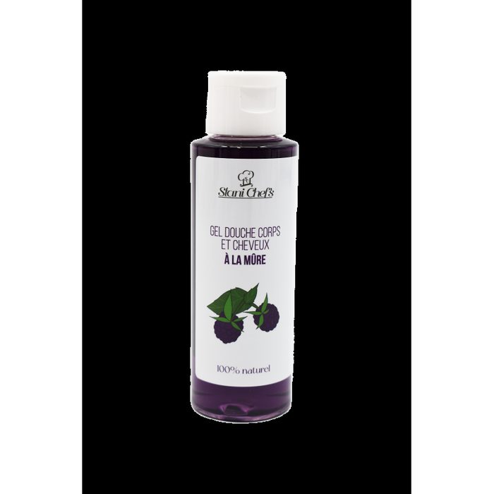 2 en 1Gel douche corps et shampoing à la mûre - 100ml 100% naturel - Format voyage