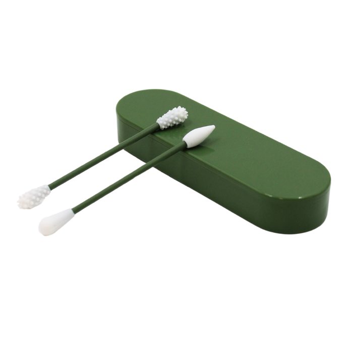 2 cotons-tiges réutilisables + boite de rangement - Vert
