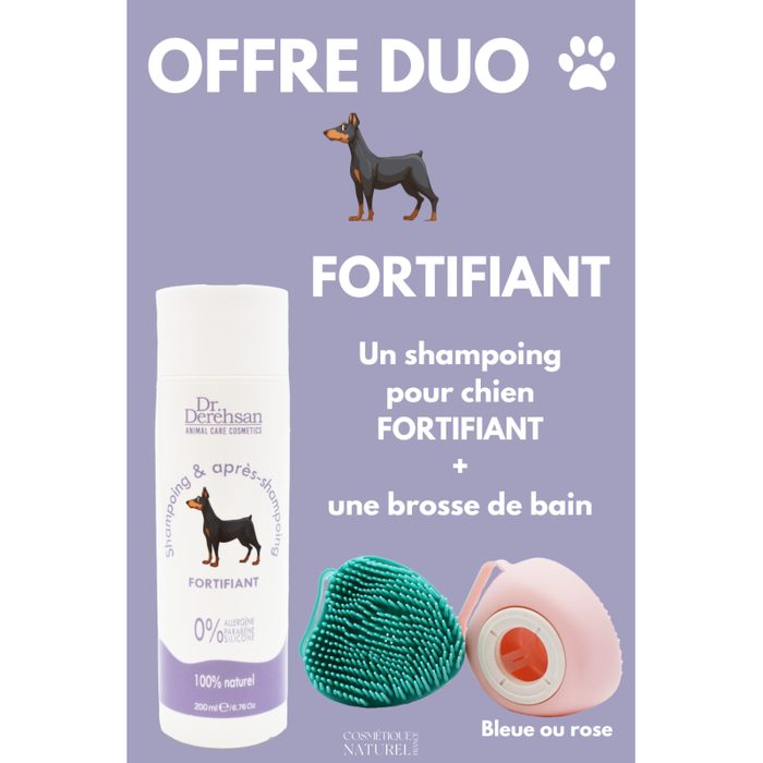 Shampoing pour chien 200ml + brosse de bain - OFFRE DUO - FORTIFIANT