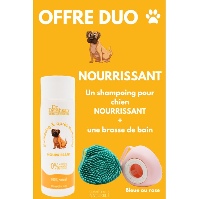 Shampoing pour chien 200ml + brosse de bain - OFFRE DUO - NOURRISSANT