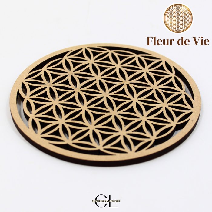 Plaque Fleur de Vie Sculptée Bois 10cm